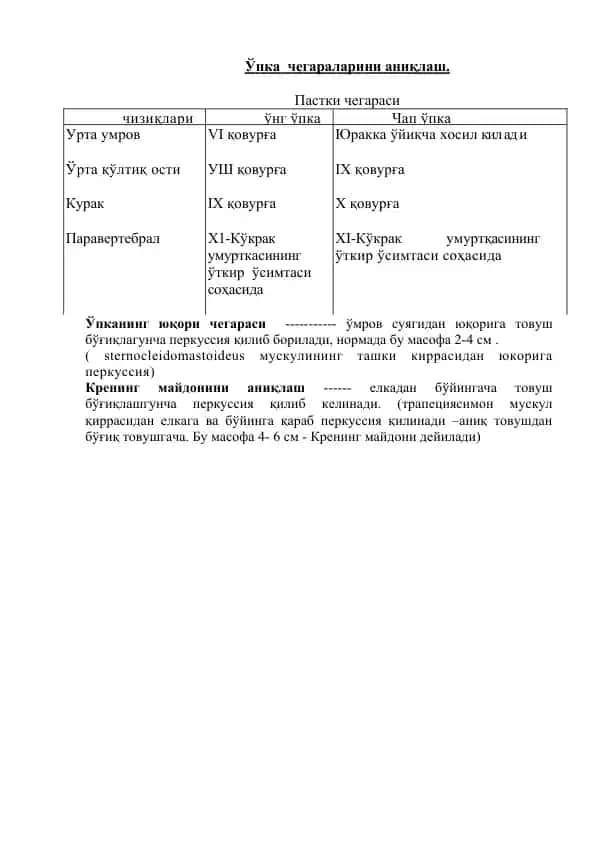 Ўпка чегараларини аниқлаш