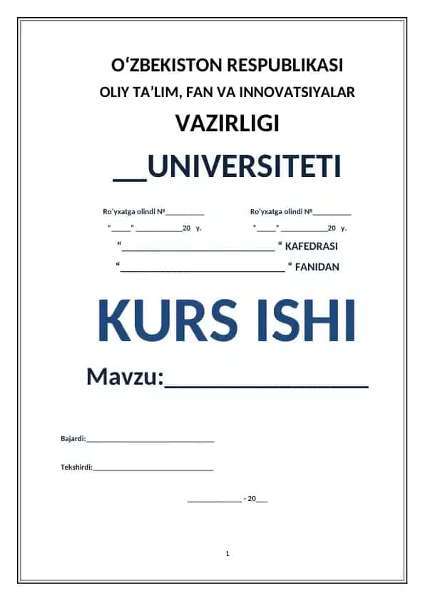 O‘ZBEKISTON RESPUBLIKASI OLIY TA’LIM, FAN VA INNOVATSIYALAR VAZIRLIGI UNIVERSITETI