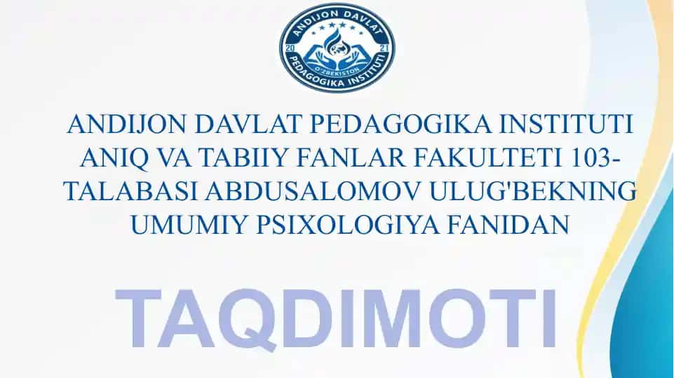 O'spirinlik va Yoshlik Davri Psixologiyasi