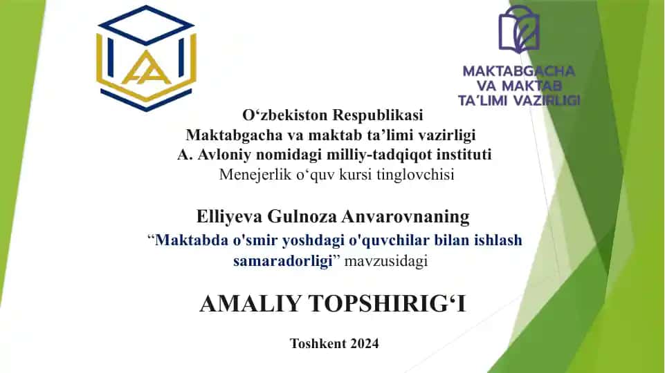 "Maktabdao's miryoshdagio'quvchilar bilan ishlash samaradorligi"