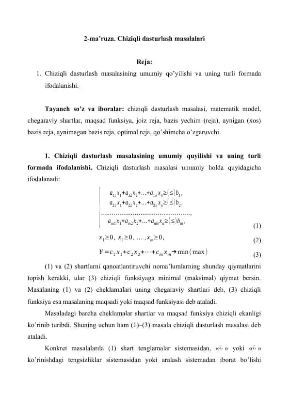 Chiziqli dasturlash masalalari