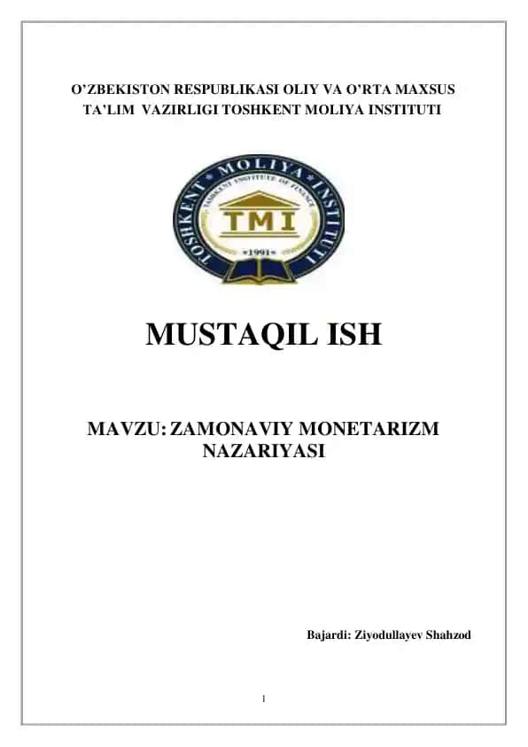 ZAMONAVIY MONETARIZM NAZARIYASI