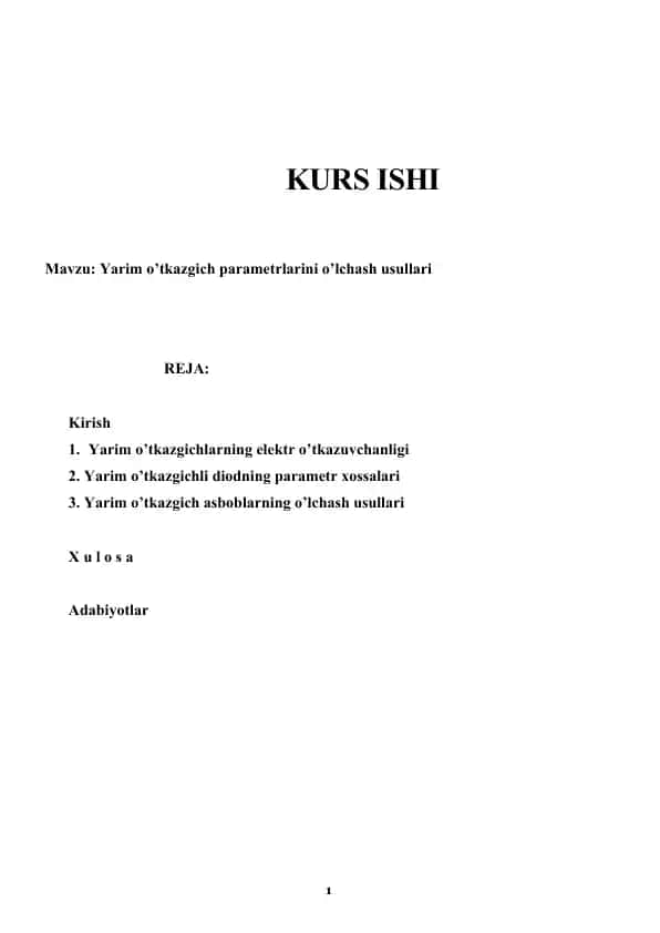 Yarim o’tkazgich parametrlarini o’lchash usullari