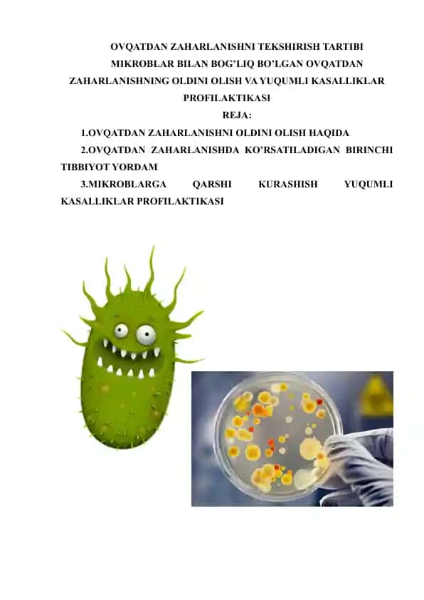 Ovqatdan zaharlanishni tekshirish tartibi va profilaktikasi