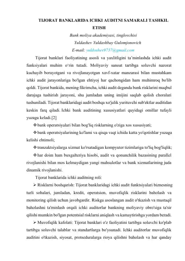 Ichki Auditni Samarali Tashkil Etish