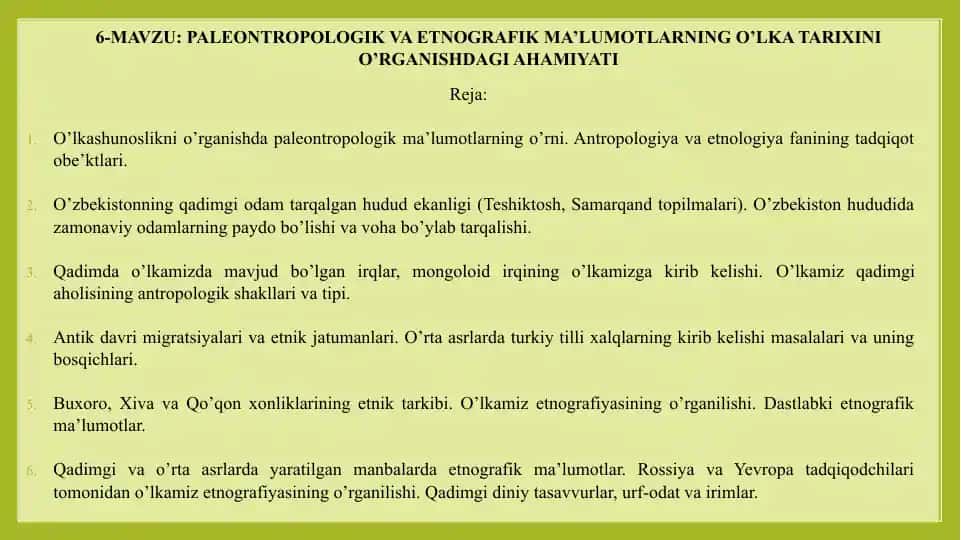 O'lkashunoslik va Paleontropologiya