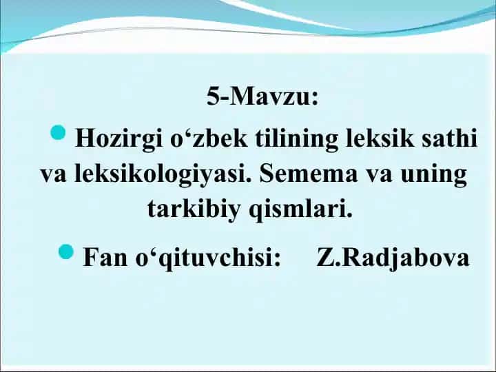 Hozirgi o‘zbek tilining leksik sathi va leksikologiyasi