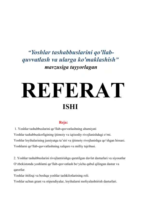 Yoshlar tashabbuslarini qo'llab-quvvatlash va ularga ko'maklashish