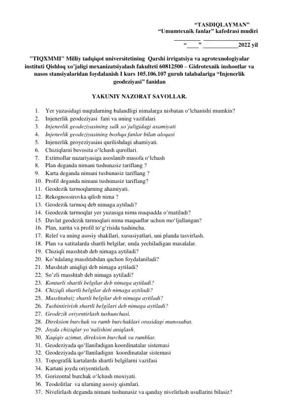 Injenerlik Geodeziyasi Savollari