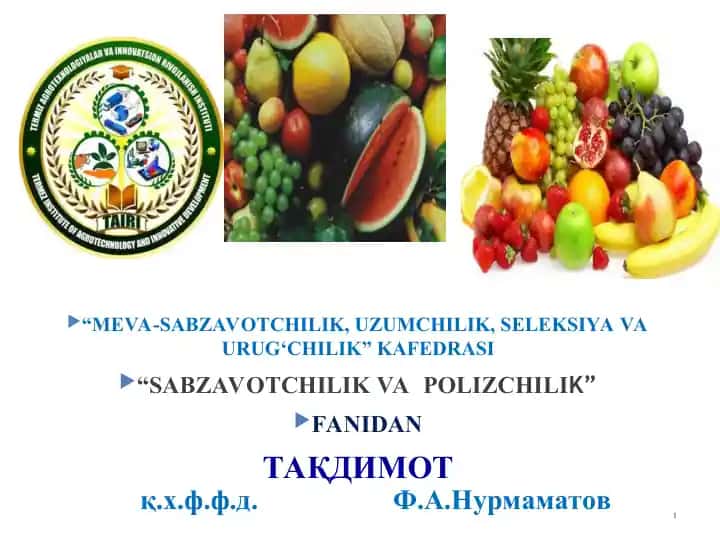 Sabzavotchilik va Polizchilik Fanidan Taqdimot