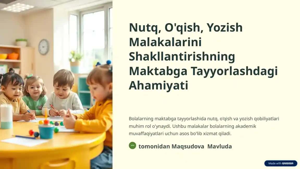 Nutq, O'qish, Yozish Malakalarini Shakllantirishning Maktabga Tayyorlashdagi Ahamiyati