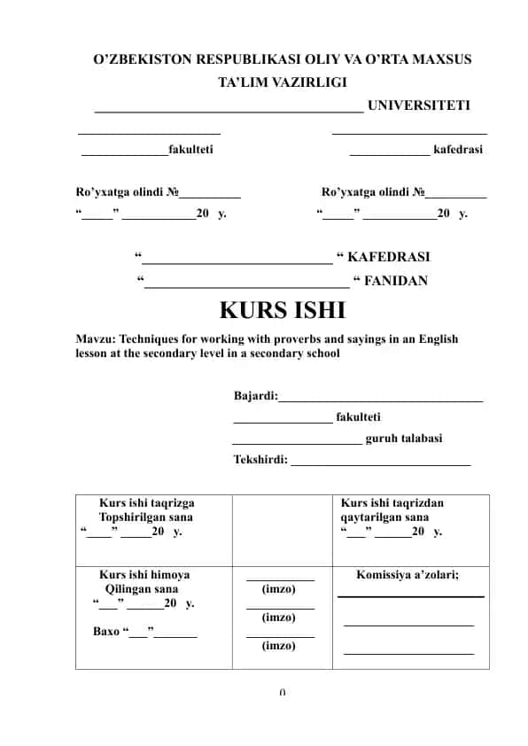 Techniques for working with proverbs and sayings in an English lesson at the secondary level in a secondary school
