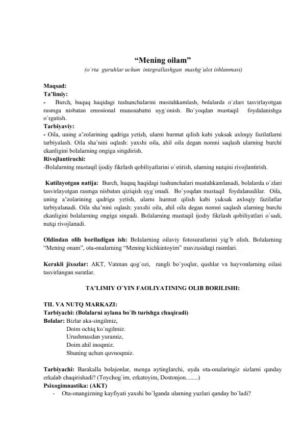 "Mening oilam"