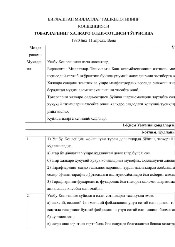 БИРЛАШГАН МИЛЛАТЛАР ТАШКИЛОТИНИНГ КОНВЕНЦИЯСИ