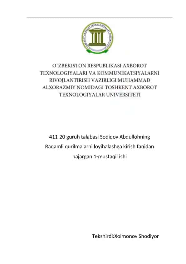Raqamli qurilmalarni loyihalashga kirish fanidan