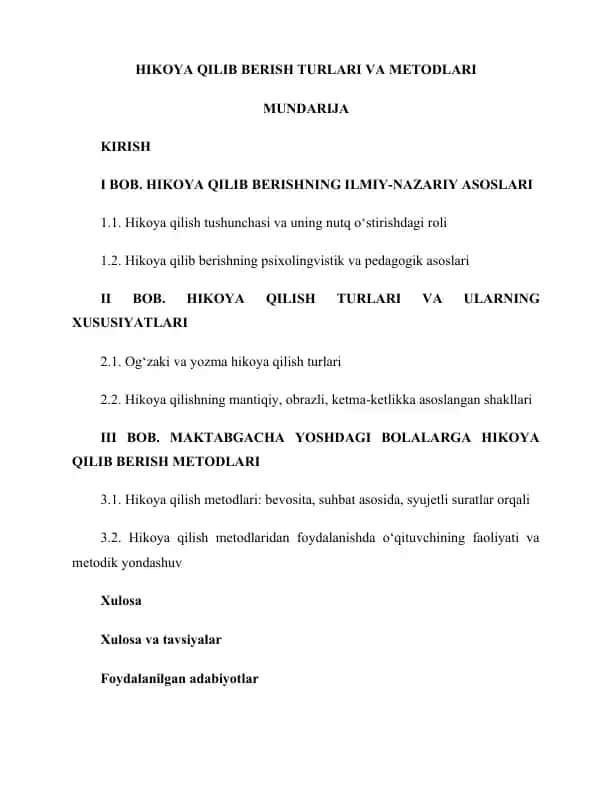 Hikoya qilib berish turlari va metodlari