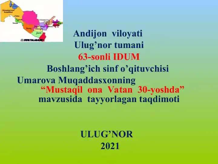 Mustaqil ona Vatan 30-yoshda taqdimoti