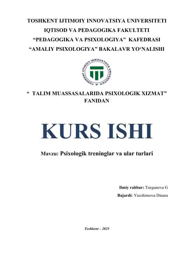 Amaliy psixologiya Psixologik treninglar va ular turlari