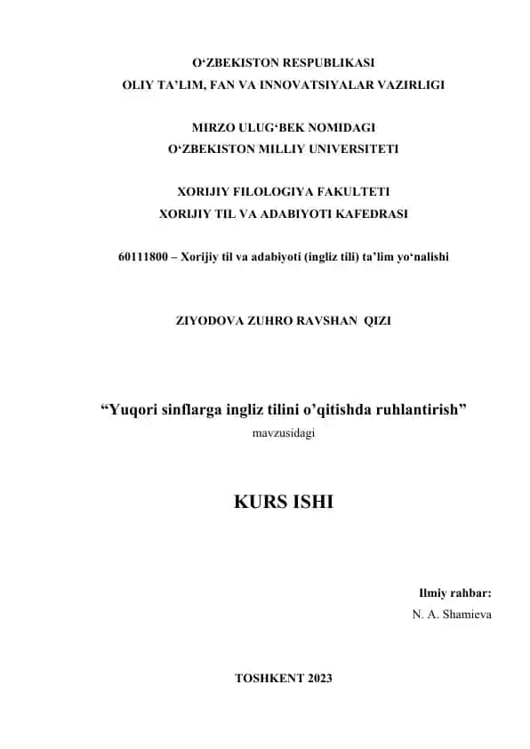 Motivatsiya yuqori sinflarda ingliz tilini o‘qitishda