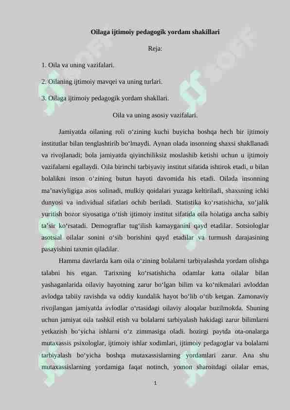 Oilaga ijtimoiy pedagogik yordam shakillari