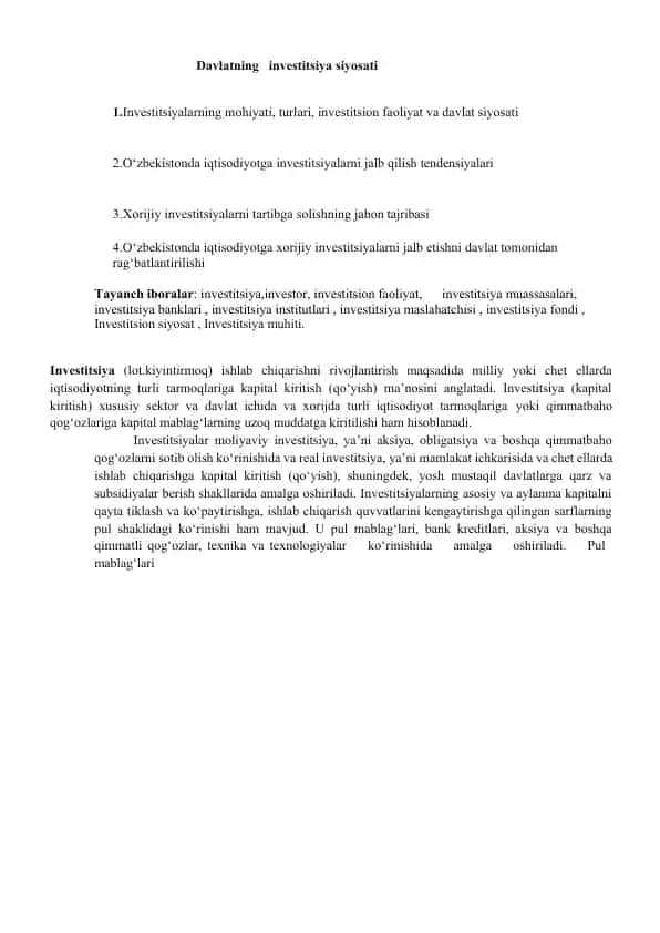 Davlatning investitsiya siyosati