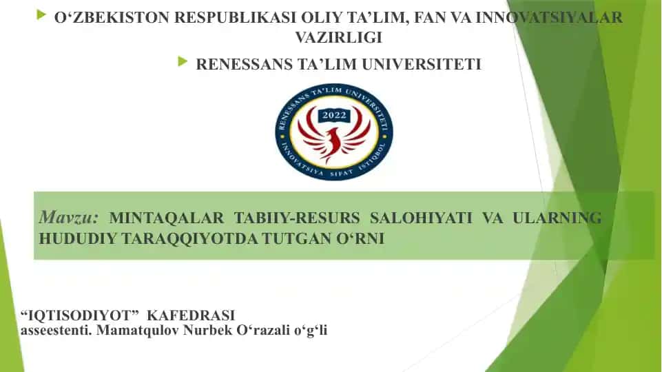 Mintaqalar tabiiy-resurs salohiyati va ularning hududiy taraqqiyotda tutgan o‘rni