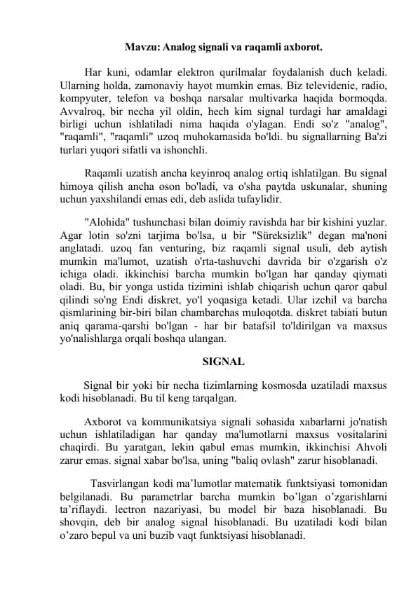 Analog signal va raqamli axborot