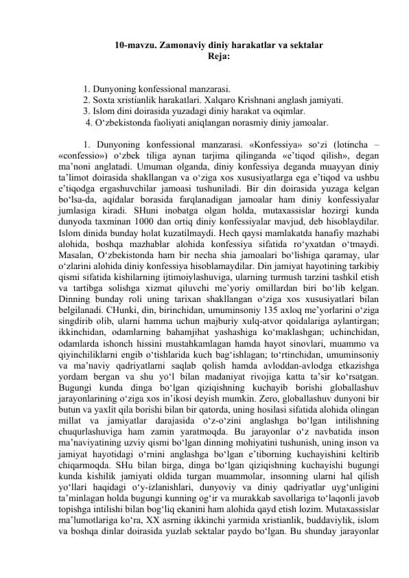 Zamonaviy diniy harakatlar va sektalar