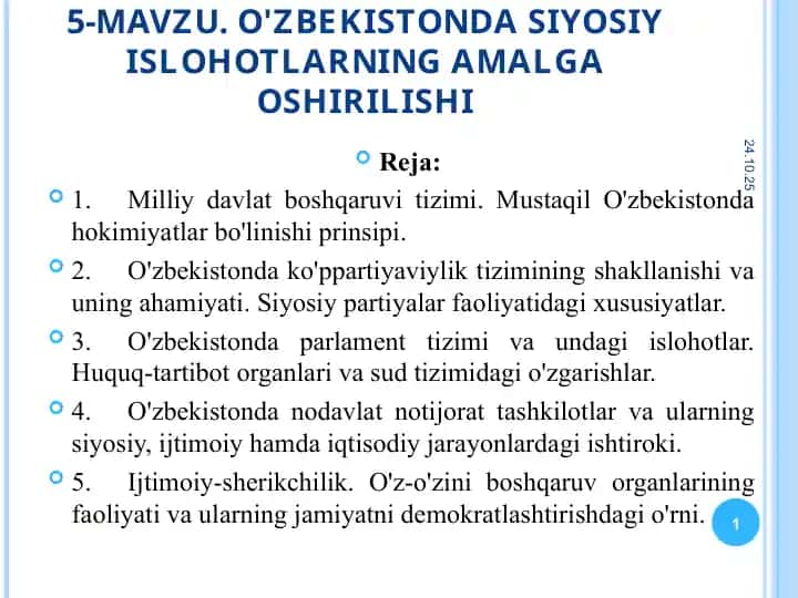 O'zbekistonda Siyosiy Ishlohotlar