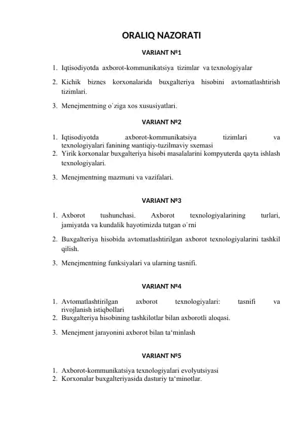 Avtomatlashtirilgan axborot-kommunikatsiya tizimlari va texnologiyalari