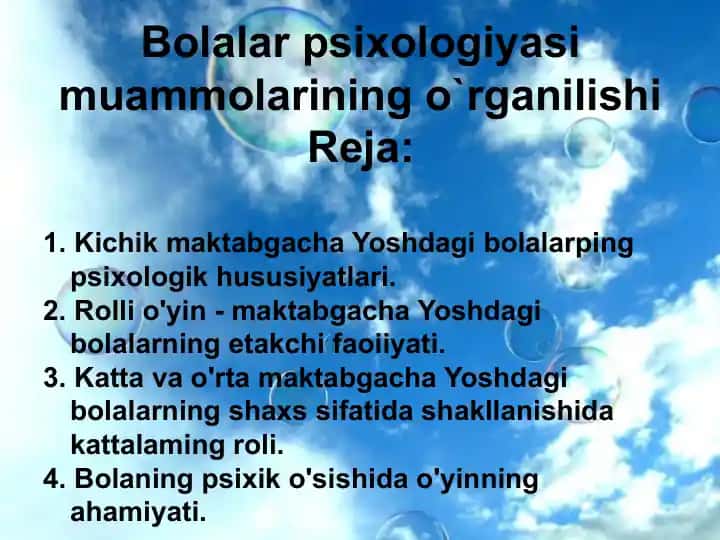 Kichik maktabgacha yoshdagibolalarning psixologik hususiyatlari