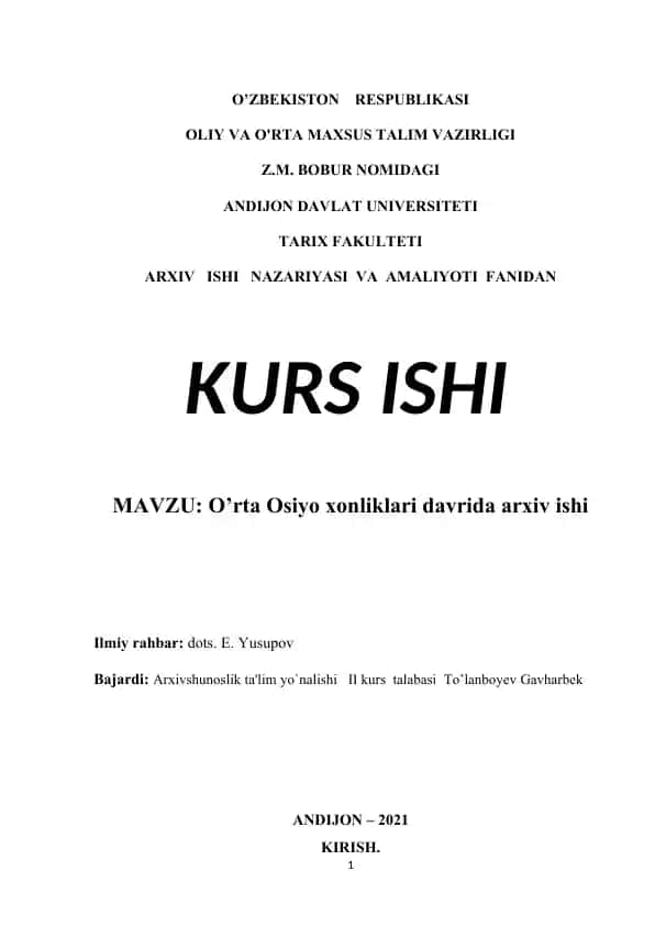 ARXIV ISHI NAZARIYASI VA AMALIYOTI
