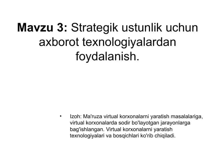 Virtual korxona yaratish texnologiyalari