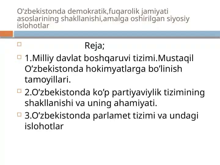 O’zbekistonda demokratik fuqarolik jamiyati asoslarining shakllanishi