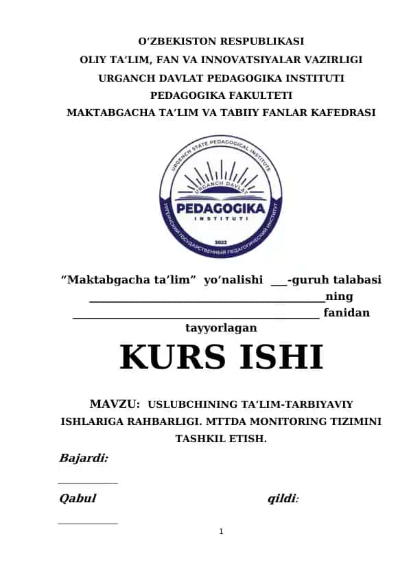 USLUBCHINING TA’LIM-TARBIYAVIY ISHLARIGA RAHBARLIGI