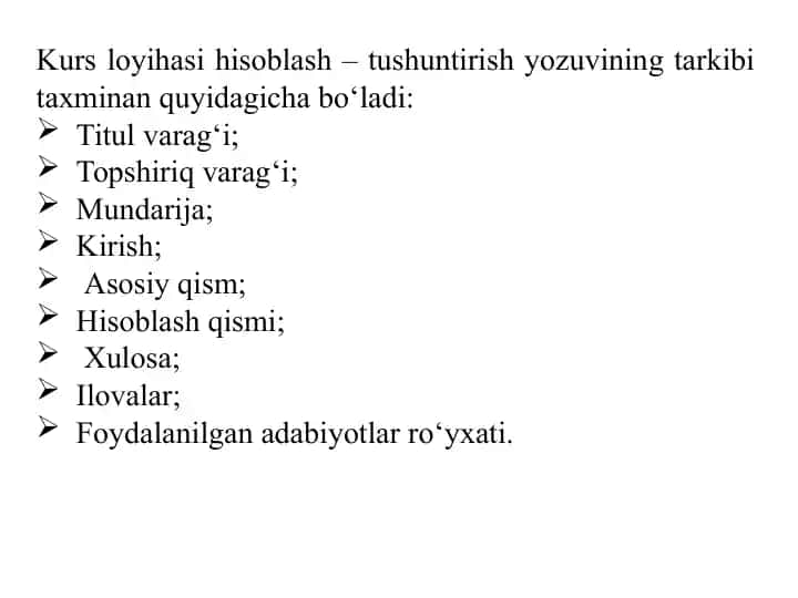 Kurs loyihasi hisoblash – tushuntirish