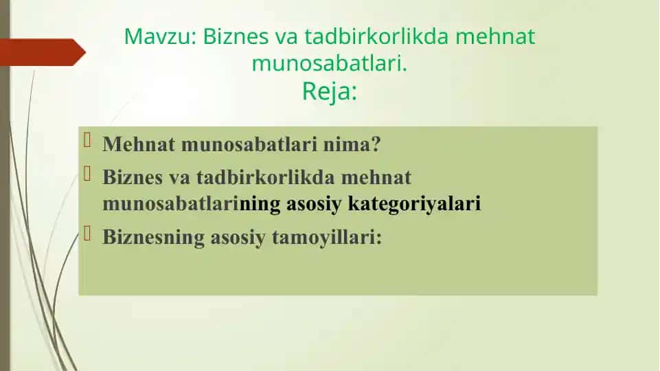 Biznes va tadbirkorlikda Mehnat Munosabatlari