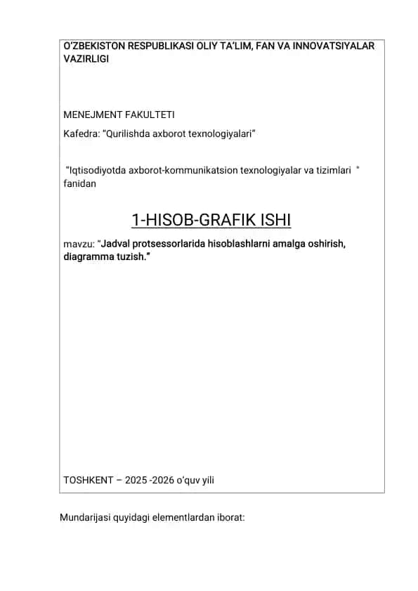 Jadval protsessorlarida hisoblashlarni amalga oshirish, diagramma tuzish