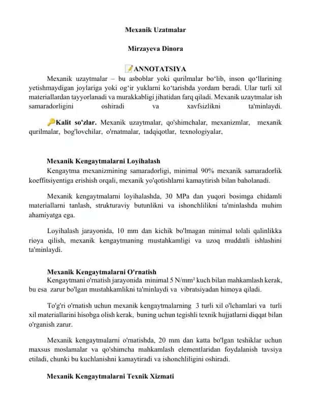 Mexanik Uzatmalar