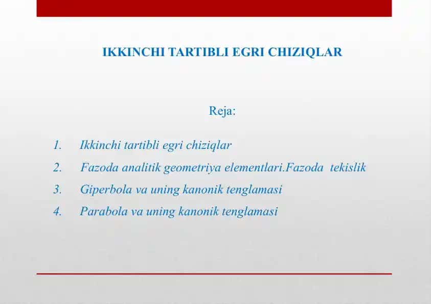 Ikkinchi Tartibli Egri Chiziqlar
