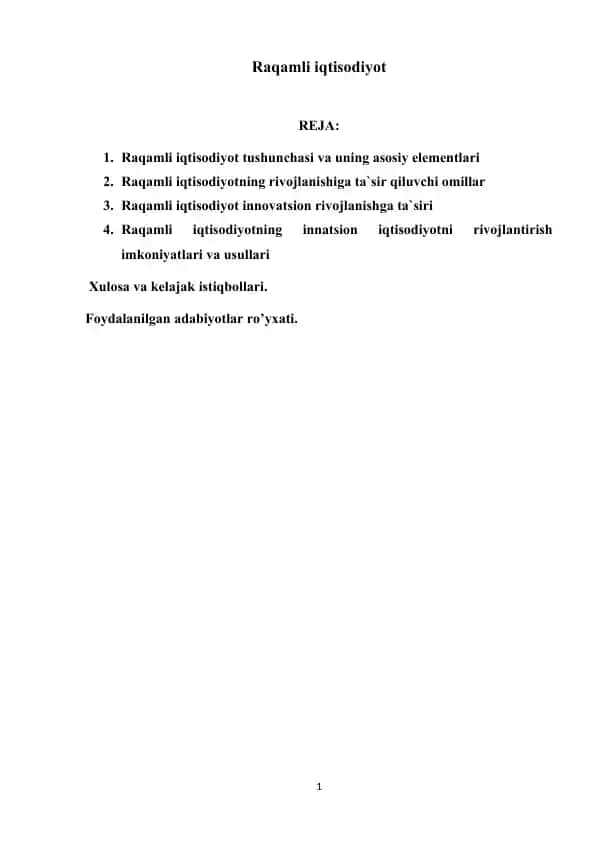 Raqamli iqtisodiyot kurs ishi