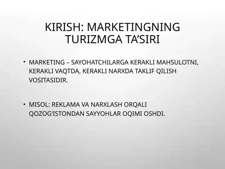 Marketingning turizmga ta’siri