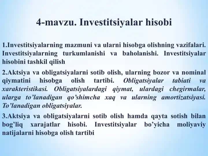 Investitsiyalar hisobi
