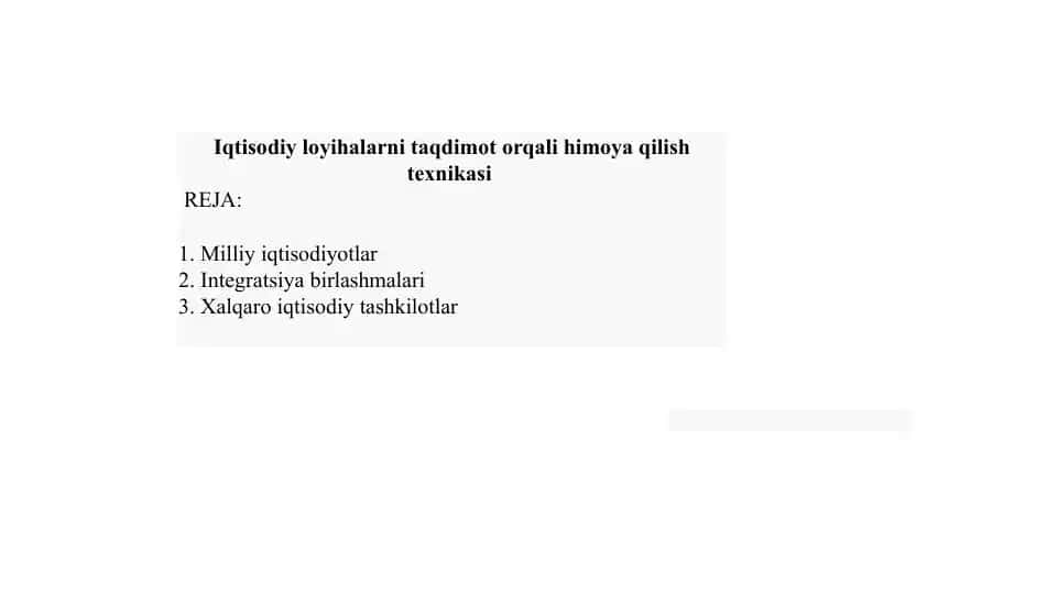 Iqtisodiy loyihalarni taqdimot orqali himoya qilish texnikasi