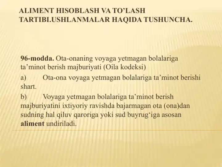 Aliment hisoblash va to'lashtirish tartibi