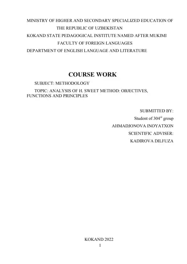 Analysis of H. Sweet Method: Objectives, Functions and Principles