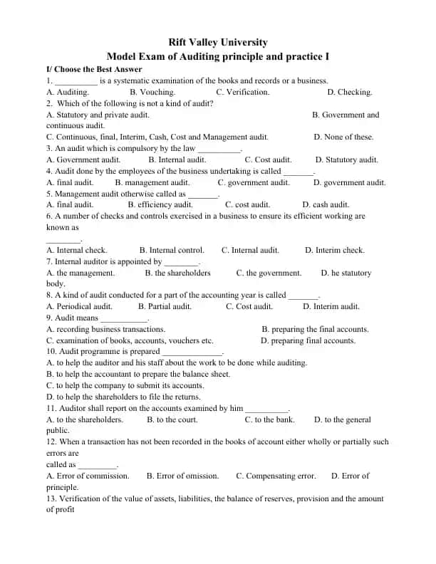 Model Exam of Auditing principle and practice I