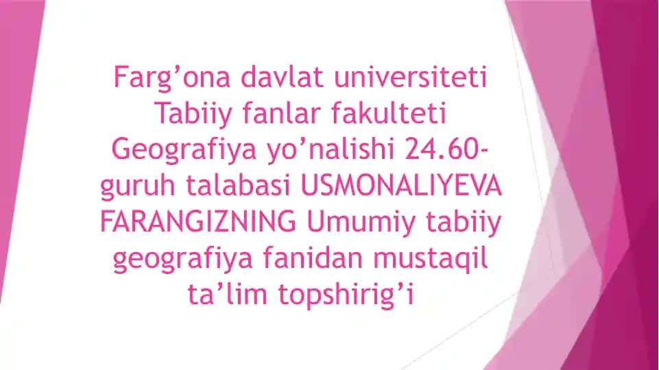 Gidrosfera va uning tarkibiy qismlari ta'lim topshiriqi