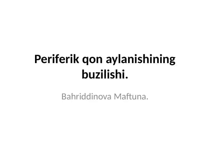 Periferik qon aylanishining buzilishi