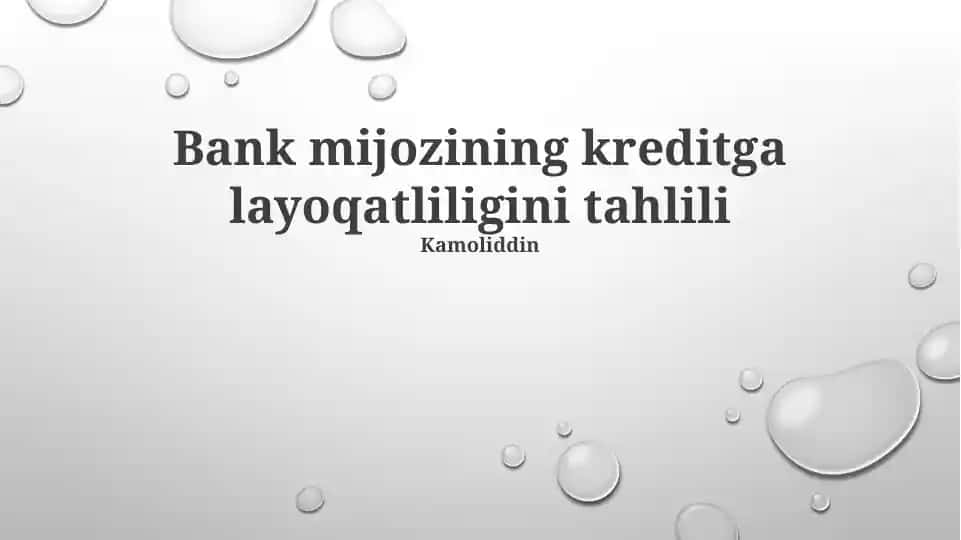Bank mijozining kreditga layoqatliligini tahlili